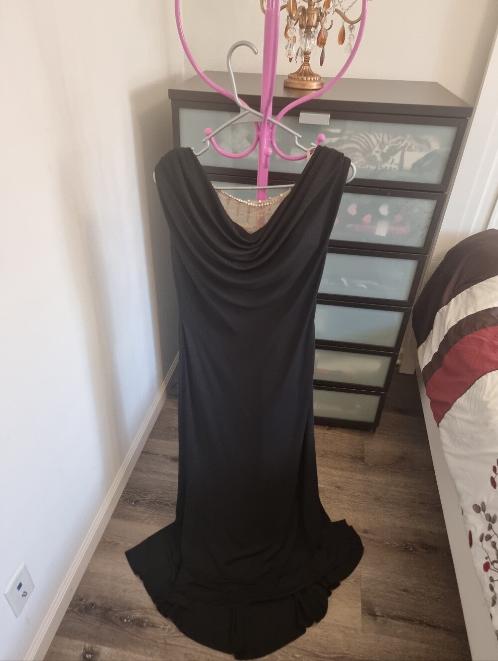 Elegant Black Draped Evening Dress